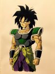  1boy armor arms_at_sides black_eyes black_hair broly_(dragon_ball_super) dragon_ball dragon_ball_super_broly expressionless frown jewelry lee_(dragon_garou) looking_away male_focus necklace pants purple_legwear purple_pants scar short_hair simple_background spiked_hair standing upper_body white_background wristband 