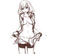  areola_slip areolae bandana bandana_removed bike_shorts breasts fingerless_gloves gloves groin haruka_(pokemon) jacket medium_breasts monochrome navel_cutout open_clothes open_jacket panties_(pantsu-pirate) pokemon pokemon_(game) pubic_hair short_hair shorts shorts_pull sketch smile solo undressing 