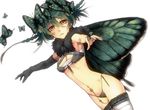 bad_id bad_pixiv_id breasts brown_eyes bug butterfly butterfly_wings elbow_gloves gloves green_hair insect medium_breasts nabenko navel navel_piercing original piercing solo thighhighs wings 