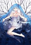  bad_id bad_pixiv_id barefoot blue_eyes blue_hair bracelet copyright_name cuivre dress hatsune_miku jewelry last_night_good_night_(vocaloid) long_hair musical_note open_mouth outstretched_arms piano_keys solo tree twintails very_long_hair vocaloid 