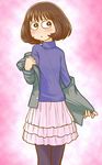  :&lt; blush bob_cut brown_eyes brown_hair genshiken jacket konno_(genshiken) short_hair skirt solo sweater 