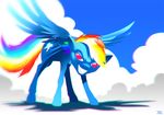  blue_fur cmaggot cutie_mark equine female feral friendship_is_magic fur grin hair horse mammal multi-colored_hair my_little_pony pegasus pony purple_eyes rainbow_dash_(mlp) rainbow_hair smile solo wings 