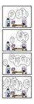  3girls 4koma animal_ears book bunny_ears comic dora_ita first_aid_kit flying_sweatdrops hat hieda_no_akyuu highres kamishirasawa_keine multiple_girls necktie reisen_udongein_inaba sitting touhou translated 