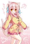  :d ? animal_ears blush cat_ears cat_tail fang hair_ribbon long_hair naked_coat open_mouth original pink_hair ribbon shia_flatpaddy smile solo syroh tail two_side_up very_long_hair 