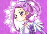  choker cure_sword curly_hair dokidoki!_precure earrings eyelashes frown hair_ornament hairpin hiyopuko jewelry kenzaki_makoto magical_girl ponytail precure purple purple_background purple_choker purple_eyes purple_hair short_hair solo spade_(shape) spade_hair_ornament 