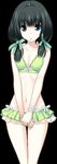  1girl bikini black_background black_hair blue_eyes child green_bikini hair_ribbon loli looking_at_viewer maji_de_watashi_ni_koi_shinasai! mayuzumi_sayaka navel ribbon simple_background small_breasts swimsuit twintails 