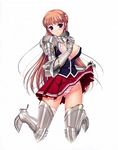  armor brown_hair female highres komori_kei lingerie long_hair noel_marres_ascot official_art panties simple_background skirt solo walkure_romanze white_background 