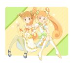  :d bad_id bad_pixiv_id boots bow brown_eyes brown_hair choker cure_rosetta dokidoki!_precure double_bun dress dual_persona earrings flower full_body green_choker hair_flower hair_ornament jewelry knee_boots lolita_fashion long_hair magical_girl mei_(maysroom) multiple_girls open_mouth pantyhose precure puffy_sleeves ribbon shoes short_hair short_twintails smile twintails wrist_cuffs yellow yellow_background yellow_legwear yotsuba_alice 