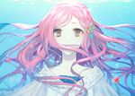  bad_id bad_pixiv_id brown_eyes cranberry cranberry_(vocaloid) floating_hair food fruit hair_ornament long_hair looking_at_viewer original pink_hair rowya solo underwater vocaloid 