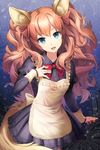  animal_ears apron blue_eyes bow dress frilled_dress frills grin hair_bow hair_ribbon isfeldt j-p juliet_sleeves long_hair long_sleeves lowres open_mouth orange_hair outstretched_hand pleated_dress puffy_sleeves ribbon smile solo sword_girls tail very_long_hair wavy_hair wolf_ears wolf_tail 