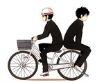  back-to-back ban_(3551702) bicycle black_hair gakuran glasses ground_vehicle helmet male_focus multiple_boys multiple_riders mumen_rider one-punch_man riding saitama_(one-punch_man) school_uniform teenage younger 