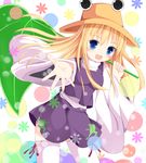  bad_id bad_pixiv_id blonde_hair blue_eyes blush hat looking_at_viewer maccha moriya_suwako open_mouth skirt smile solo thighhighs touhou white_legwear 