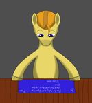  blonde_hair blue_eyes blueprints english_text equine friendship_is_magic grey_background hair hi_res horse inquiry male mammal my_little_pony plain_background pony table text thetundraterror 
