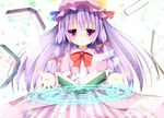  bad_id bad_pixiv_id blush book bow crescent hair_ribbon hat looking_at_viewer maccha open_mouth patchouli_knowledge purple_eyes purple_hair ribbon solo touhou 