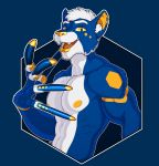  2019 anthro claws digital_media_(artwork) fur long_claws longblueclaw male mammal muscular open_mouth smile solo 