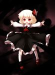  ascot blush cocozasa darkness fang hair_ribbon highres long_sleeves open_mouth outstretched_arms ribbon rumia shirt skirt skirt_set smile solo touhou vest 