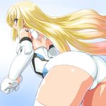  ass back bangs bare_shoulders bent_over blonde_hair blue_eyes blush busou_shinki clenched_hand cowboy_shot dd_(ijigendd) doll_joints elbow_gloves eyes_visible_through_hair from_below from_side gloves gradient gradient_background gradient_hair leotard long_hair looking_at_viewer looking_back multicolored_hair olbern parted_lips pink_hair profile solo thighhighs thighs very_long_hair white_gloves white_legwear 