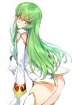  1girl ass bangs blush breasts c.c. code_geass creayus gloves green_hair long_hair simple_background solo thighhighs white_background white_gloves yellow_eyes 