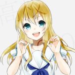  :d aqua_eyes blonde_hair hagioka_(rerorero28) long_hair oohoshi_awai open_mouth saki saki_achiga-hen school_uniform serafuku shiraitodai_school_uniform smile upper_body 