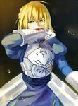  ahoge armor armored_dress artoria_pendragon_(all) bad_id bad_pixiv_id blonde_hair blood blood_on_face cut_(123) dress fate/zero fate_(series) gauntlets green_eyes saber solo wiping_face 