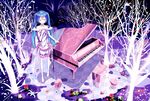  blue_hair boots closed_eyes dress elbow_gloves gloves hand_on_own_chest hatsune_miku instrument knee_boots kneehighs long_hair open_mouth piano siji_(szh5522) solo tree twintails vocaloid 