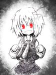  bad_id bad_pixiv_id fangs monochrome red_eyes rumia smile solo spot_color touhou tsubo_ryu 