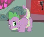  anus balls bent_over building butt cub dragon friendship_is_magic green_eyes looking_at_viewer male my_little_pony outside penis presenting purple_scales raukue scalie solo spike_(mlp) young 
