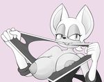  areola bat big_breasts breasts clothing erect_nipples fangs female flashing gloves hair huge_breasts looking_at_viewer mammal monochrome mxwqtkl nipples plain_background rouge_the_bat sega smile solo sonic_(series) striptease torn_clothing undressing unknown_artist white_background wings 