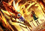  duel_monster fire flamvell_firedog hood katayama laval_forest_sprite lavalval_dragun red_eyes red_hair tree yuu-gi-ou 