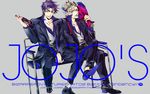  bad_id bad_pixiv_id birthmark blonde_hair blue_hair bottle bouquet caesar_anthonio_zeppeli copyright_name flower green_eyes jojo_no_kimyou_na_bouken joseph_joestar_(young) mollo multiple_boys purple_hair star 