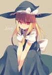 alternate_eye_color blonde_hair bow dated fuukadia_(narcolepsy) hat hat_bow kirisame_marisa long_hair red_eyes solo touhou v_arms white_bow witch_hat 