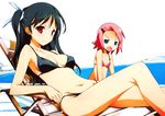  :o absurdres bare_legs bare_shoulders bikini black_bikini black_hair blue_eyes breasts chair cleavage flat_chest hair_ornament hairclip highres huge_filesize kikuchi_seiji legs long_hair long_legs lounge_chair lying mayo_chiki! multiple_girls navel open_mouth pink_hair pool poolside red_eyes sakamachi_kureha scan short_hair smile string_bikini suzutsuki_kanade swimsuit two_side_up 