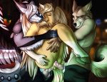  anal anal_penetration anthro balls canine coyote cum cum_in_ass cum_in_pussy cum_inside dragon equine female gene_kruger_(character) group group_sex hooves horn kuroshimauma male male/female mammal penetration sex threesome vaginal vaginal_penetration wings 