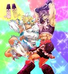  aokumo_2 battle_tendency black_footwear boots caesar_anthonio_zeppeli cosplay cure_black cure_black_(cosplay) cure_white cure_white_(cosplay) futari_wa_precure futari_wa_precure_max_heart headband jojo_no_kimyou_na_bouken joseph_joestar_(young) knee_boots loggins_(jojo) magical_girl manly mepple messina_(jojo) midriff mipple multiple_boys parody precure white_footwear 