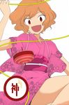  artist_request haibara_nanaka highres japanese_clothes kami_nomi_zo_shiru_sekai kimono orange_hair pink_kimono red_eyes smile solo yukata 