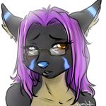  amber_gold_eye blush canine cute eyewear female fox glasses glowing grey_eyes hair herm heterochromia hikaru hybrid intersex kangaroo looking_at_viewer mammal markings marsupial plain_background purple_hair ryunwoofie shy silver_grey_eye yellow_eyes 