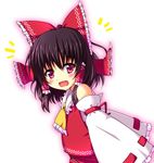  :d ascot black_hair bow detached_sleeves hair_bow hair_tubes hakurei_reimu open_mouth pink_eyes shefu short_hair skirt smile solo touhou upper_body 