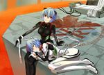  ayanami_rei black_bodysuit blue_hair bodysuit closed_eyes cross_akiha dual_persona evangelion:_3.0_you_can_(not)_redo multiple_girls neon_genesis_evangelion plugsuit rebuild_of_evangelion red_eyes short_hair white_bodysuit 