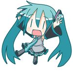  \o/ aqua_hair arms_up blush boots chibi chibi_miku detached_sleeves hatsune_miku long_hair minami_(colorful_palette) necktie open_mouth outstretched_arms skirt solo thighhighs twintails very_long_hair vocaloid |_| 