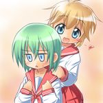  blonde_hair blue_eyes breast_envy green_hair iwasaki_minami koruku lowres lucky_star multiple_girls non-web_source patricia_martin pink_neckwear ryouou_school_uniform school_uniform serafuku short_hair 