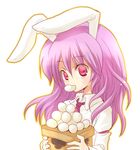  animal_ears bunny_ears eating food girotin_ginza long_hair mochi necktie pink_eyes pink_hair reisen_udongein_inaba solo touhou wagashi 