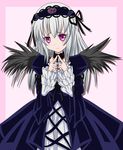  purple_eyes rozen_maiden solo suigintou takumi_(rozen_garten) white_hair wings 
