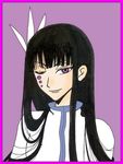  arrancar black_hair bleach long_hair one_eye_closed purple_eyes smile solo sun-sun 