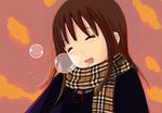  bad_id bad_pixiv_id brown_hair bubble closed_eyes copyright_request face happy kokudou_juunigou long_hair nose_bubble plaid plaid_scarf scarf sleeping solo 