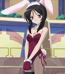  animal_ears black_hair bunny_ears bunnysuit eneus gloves magician's_academy pantyhose purple_eyes screencap short_hair solo stitched third-party_edit 