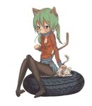  animal_ears blue_eyes cat cat_ears green_hair highres long_hair original pantyhose skirt solo tail twintails ushi_hashiru 