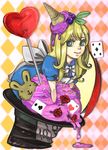  alice_(wonderland) alice_in_wonderland blonde_hair blue_eyes bunny candy card dress flower food food_as_clothes hat heart ice_cream lollipop noja rose shaped_lollipop smile solo sprinkles top_hat 