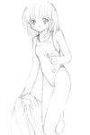  artist_request competition_swimsuit copyright_request greyscale monochrome one-piece_swimsuit outline short_hair sketch solo swimsuit towel traditional_media 