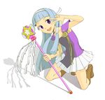  artist_request bangs blue_hair blunt_bangs boots hair_tubes hairband kannagi long_hair nagi pleated_skirt purple_eyes skirt solo wand white_skirt 