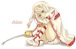  alice_(tales) boots character_name frills hat knee_boots miho_(mi) short_hair shorts smile tales_of_(series) tales_of_symphonia tales_of_symphonia_knight_of_ratatosk weapon white_bloomers white_hair yellow_eyes 
